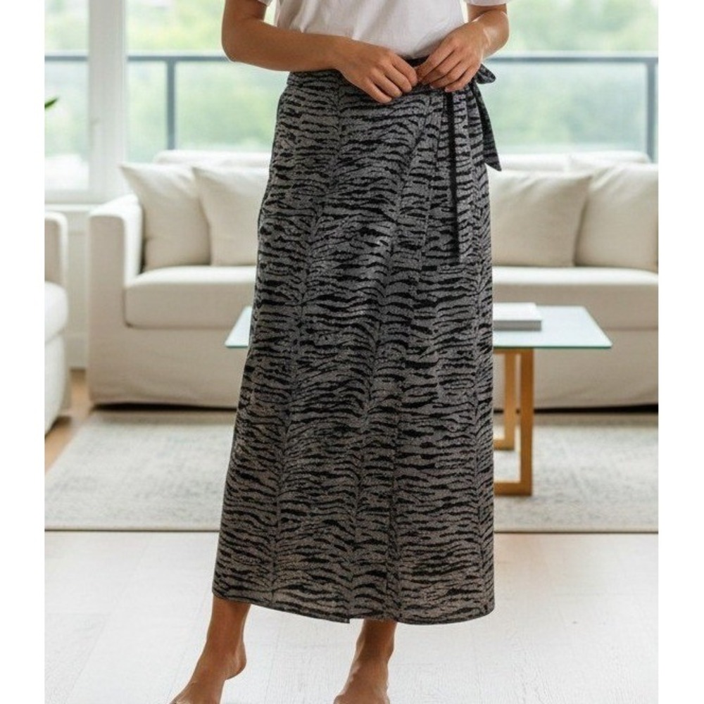 Vintage Jones & Co Silk Tiger Stripe Maxi Midi Wrap Skirt 16 Grey Whimsigoth